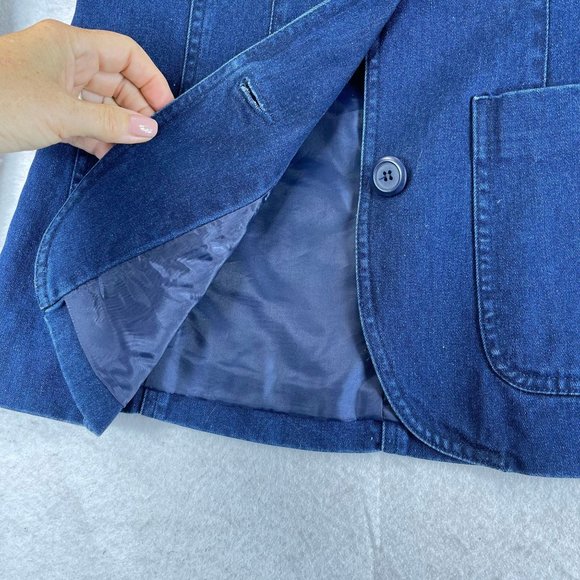 NWOT Vintage LIZ CLAIBORNE Lizwear Women 2 Petite Blue Denim Lined Jacket Blazer - Picture 9 of 13